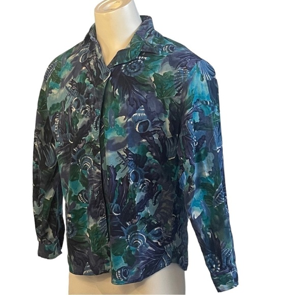 ROPER Blue and Green Shell and Leaf Pattern Button Up Long Sleeve Shirt - Picture 3 of 9